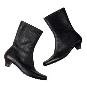 Brown Leather Boots Booties Mid Calf Kitten Heel